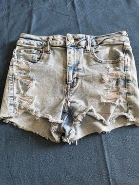American Eagle Outfitters Light Blue Distressed Denim Shorts